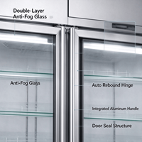 Vitrine réfrigérée commerciale verticale à 3 portes vitrées D303, porte antibuée, éclairage LED, en acier inoxydable,