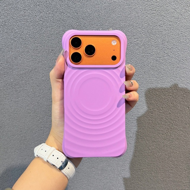 Women Liquid Silicone Wave Pattern Magnetic Phone Case Shockproof Anti Slip Soft Protective Cover for iPhone 15 16 17 18 Pro Max