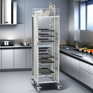 Commercial Hotel Restaurant Stainless Steel 4 <b>Wheels</b> Heavy Duty Commercial Kitchen Bakery Trolley for Gastronorm Trays - Product Image 3