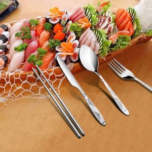 Juego de cubiertos de acero inoxidable de cinco piezas estilo chino nuevo con bolsa de tela, cuchillo y tenedor para carne con acabado cepillado, para exportación. - Product Image 6