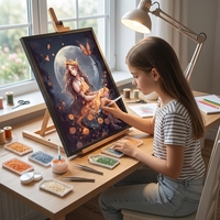Kit de Peinture Diamant 5D Fée Fantastique Fille Pleine Lune Papillon Fleur Mosaïque Complète DIY pour Adultes Décoration Murale