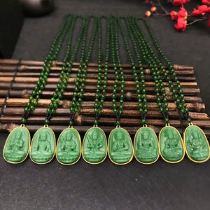 Collar con Colgante de Guanyin Verde Chapado en Oro con Cuentas, Adorno Budista de Estilo Chino, Amuleto de Buda Maitreya, Hindúismo - Product Image 2