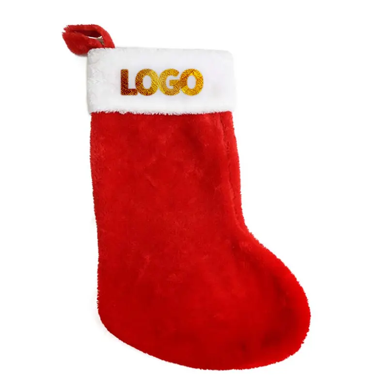 Meias de Natal vermelhas de pelúcia grossas com logotipo de marca personalizado promocional de 18 polegadas meias de Natal para decoração