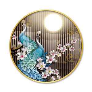 Vendita di <span class=keywords><strong>pavone</strong></span> luminoso dipinto decorativo rotondo luce moderna luce di lusso LED ingresso soggiorno sfondo pittura murale - Product Image 2