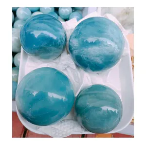 Wholesale Natural quartz spheres healing crystal aquamarine ball Polished aquamarine sphere balls for fengshui