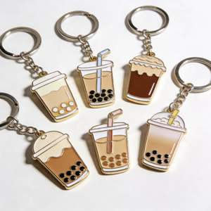 Porte-clés en émail personnalisé avec logo, motif thé au lait Boba Kawaii, de haute qualité, vente en gros, porte-clés en métal personnalisé pour boissons café et <span class=keywords><strong>bubble</strong></span> <span class=keywords><strong>tea</strong></span> - Product Image 5