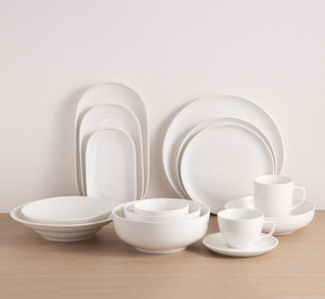 Nouvel ensemble de vaisselle en porcelaine fine gaufrée, assiettes, bols et tasses à relief côtelé blancs, pour cuisine moderne, hôtels et restaurants, vente en gros - Product Image 2