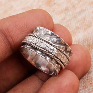 925 Sterling Silver Bubble <b>Spinner</b> <b>Ring</b> Unisex Handmade Three Tone Rhodium Finish Classic Meditation Style Parties Shama Gems - Product Image 3