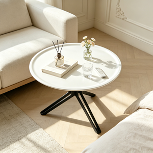 Table basse ronde moderne en verre trempé, cadre en métal noir, meubles de salon, design minimaliste, facile à nettoyer - Product Image 5