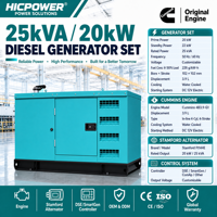 Groupe électrogène diesel silencieux Cummins 20kW 25kVA triphasé 50/60Hz refroidi par eau avec alternateur sans balais, vente en gros OEM pour alimentation de secours