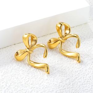 Pendientes de Acero Inoxidable de Alta Calidad con Nudo de Mariposa Irregular, Joyería Chapada en Oro de 18k, Lindos Pendientes de Lazo con Cinta de Amor - Product Image 6