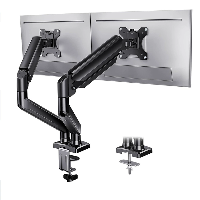 Desk 360 Degree Rotating Heavy Duty Gas Spring Dual Monitor Arm Holder for 2 Screens 32 Inch