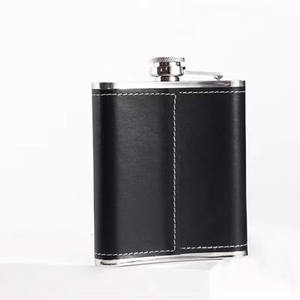 6oz 7oz 8oz Mini flasque en acier inoxydable enveloppé de cuir brun pour whisky alcool liqueur - Product Image 5