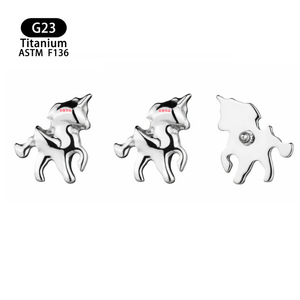 Clous d'oreilles en titane licorne G23 ASTM F136, bijoux de piercing en forme d'animal, cadeau - Product Image 5