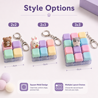 Porte-clés mécanique anti-stress 3x3 en PVC, motif animal, style pastel, personnalisable OEM, jouet clicker pour clavier, idéal comme cadeau