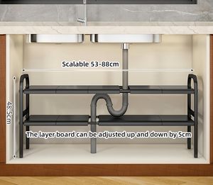 Rangement réglable à 2 niveaux <span class=keywords><strong>sous</strong></span> l'évier Organisateur de <span class=keywords><strong>sous</strong></span>-évier en acier inoxydable - Product Image 2