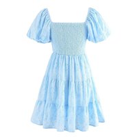 Vente en gros 2023 Robe courte à manches bouffantes en mousseline de soie à volants élastiques pour femmes Boutique officielle Traf Broderie trouée