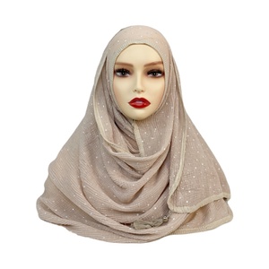 Pañuelo para la cabeza, chal plisado y hiyab de poliéster jersey voile con puntos plateados, con estampado suave personalizado, efecto arrugado, cuentas y borlas, de crepé TR algodón 2026 - Product Image 5