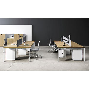 Modern Luxury Wooden Panel Staff Office Workstation with Modular Office Partition and Large Storage Cabinets - Product Image 1