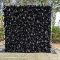 DKB Scène de mariage 8ft x 8ft, Mur de fleurs artificielles roses et noires, Décorations enroulables pour événements, Toile de fond
