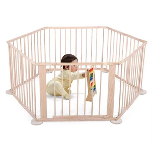Parc de jeu pliable Montessori en bois naturel, peinture non toxique, barrière de sécurité multifonctionnelle pour bébés, forme réglable pour tout-petits - Product Image 1