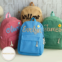 Sac à dos mini personnalisé en velours côtelé doux avec patch nom au crochet, motif arc-en-ciel mignon, pour petites filles d'âge préscolaire - OEM Babylovey