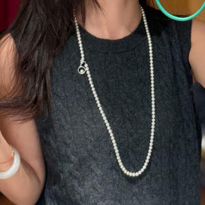 Collar de Perlas de Agua Dulce Naturales de Zhuji, 5-5.5mm, Casi Impecables, Diseño de Círculo Completo de Aurora, para un Uso Versátil - Product Image 2