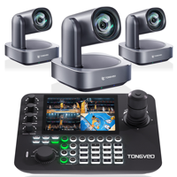 Paquete de Cámara PTZ 4K y Controlador de Joystick-- Cámara de Video PTZ con Seguimiento Automático por IA, Zoom de 12x, Pantalla LCD de 7'' y Controlador de Teclado 4D