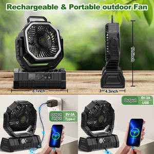 Ventilateur de camping portable rechargeable USB F6 10000 mAh, circulateur d'<span class=keywords><strong>air</strong></span> sans fil <span class=keywords><strong>270</strong></span>° pour la vente en gros °   Ventilateur de tente à tête rotative avec crochet - Product Image 5