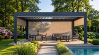 Pergola bioclimatique en aluminium à lames orientables motorisées électriques, cadre thermolaqué - Terrasse extérieure écologique, balcon