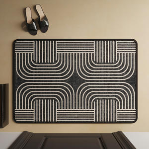 Tapete para Puerta con Patrón Geométrico Rectangular Negro, Imitación Lino, Lavable a Máquina, Antideslizante, para Entrada del Hogar - Product Image 4