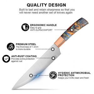 ชุดมีดครัวเคลือบสารกันติดแบบใหม่ล่าสุด ด้ามจับดีไซน์พิเศษ ผลิตจากสแตนเลส ประกอบด้วยมีดปังตอ มีดหั่นขนมปัง มีดซันโตะกุ มีดเชฟ พร้อมกล่องของขวัญสีสันสวยงาม - Product Image 2