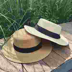Wholesale Custom Women Polyester Flat Brim Embossed Sun <b>Hat</b> Manufacturer Summer Panama Style Ribbon <b>Band</b> Bulk Orders OEM ODM - Product Image 4