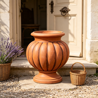 Urne décorative en résine faite à la main, peinte à la main, style vintage, en terre cuite, en forme de citrouille côtelée, grande jardinière, pot de fleurs décoratif pour patio et jardin