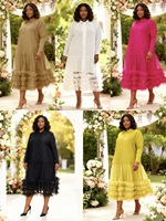 Robes de soirée mi-longues élégantes à col revers, taille haute, couleur unie, en tulle superposé, pour femmes grandes tailles, idéales pour l'hiver et les occasions décontractées