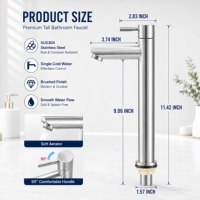Robinet de lavabo monotrou sans contact en acier inoxydable 304 brossé avec corps de valve en céramique, design moderne, idéal pour comptoir de cuisine (eau froide)