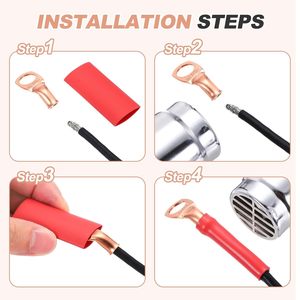 Terminales de cobre curvados a 45 grados con extremos abocinados y tubo termorretráctil rojo y negro para conexiones eléctricas - Product Image 2