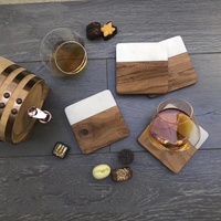 Lot de 4 sous-verres en bois et marbre, formes carrée, ronde et hexagonale, en matériau PC, pour thé et boissons, pour tables - Vente en gros usine
