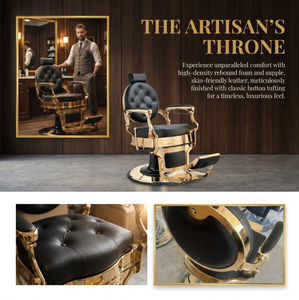 Sillón de Barbería Hidráulico Dorado Vintage con Reposacabezas para Barbería Masculina - Product Image 1