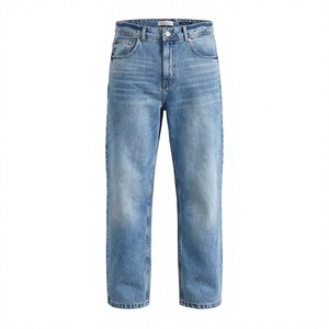 Jean en denim délavé coupe droite taille haute pour homme, style décontracté, tissu en coton, idéal pour le printemps, couleur bleue - Product Image 3