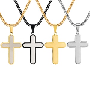European American <b>Cross</b>-border Fashion Stainless Steel Necklace Men Women Versatile Simple Elegant <b>Cross</b> Pendant Choker Bamboo - Product Image 1