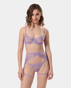 Fancy New Lingerie Transparent Lace Underwear 4-Piece Floral Sheer Intimate Lavender Delicate Sexy Erotic Outfit - Product Image 4
