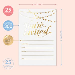Gold Foil Traditional <strong>Invitations</strong> Party <strong>Invitation</strong> You Are Invited Cards for Wedding Baby and Bridal Shower - Product Image 2