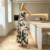Fabricant de vêtements pour femmes depuis 19 ans, vente en gros Europe et Amérique, nouvelle robe longue bohème à imprimé, taille plissée, style swing pour femmes