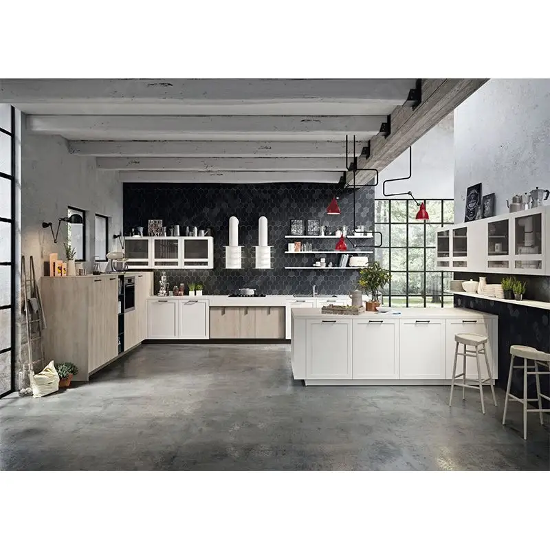 Cozinha Completa White Matt Flat Panel Kitchen Cabinets Industrial Furniture Cabinetry Kitchen With Island
