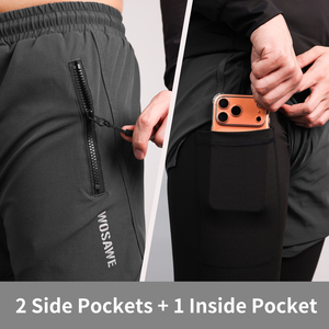 Shorts de <span class=keywords><strong>VTT</strong></span> 2 en 1 pour hommes WOSAWE avec doublure longue respirante à séchage rapide, shorts de cyclisme à taille élastique - Product Image 5