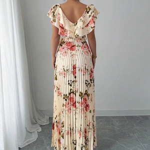 เดรสแฟชั่นทรงเอ พิมพ์ลายดอกไม้ดิจิทัล คอวี แต่งระบายช่วงเอว จับจีบสวยหรู สไตล์รีสอร์ท สำหรับผู้หญิง ขายดี - Product Image 5