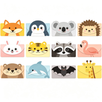 Enveloppes en carton personnalisées avec des dessins animés d'animaux pour les cartes d'invitation de fête d'anniversaire des enfants, ensemble de papeterie personnalisée pour la rédaction de lettres