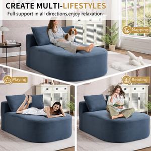 Chaise longue avec siège large, canapé-<span class=keywords><strong>lit</strong></span> surdimensionné pour salon <span class=keywords><strong>d</strong></span>'appartement, canapé-<span class=keywords><strong>lit</strong></span> <span class=keywords><strong>pliant</strong></span> en tissu bleu - Product Image 2