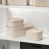 Boîte de rangement en carton cannelé ivoire de luxe personnalisée avec couvercles en cuir, robuste et empilable pour un rangement efficace
